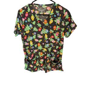 Womens Butter Soft Christmas Holiday Light Blub Medical Scrubs Size XS Uniform
